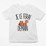 T-shirt Enfant Écureuil | Je le ferai Demain | Bodies Collection Animaux Humour Mignon - Planetee