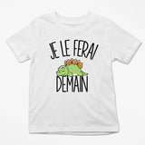 T-shirt Enfant Dinosaure | Je le ferai Demain | Bodies Collection Animaux Humour Mignon - Planetee