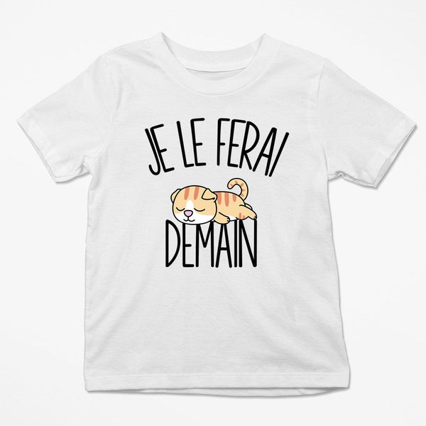 T-shirt Enfant Chat Scottish rayé | Je le ferai Demain | Bodies Collection Animaux Humour Mignon - Planetee
