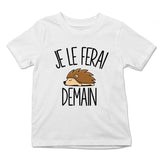 T-shirt Enfant Hérisson | Je le ferai Demain | Bodies Collection Animaux Humour Mignon - Planetee