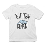 T-shirt Enfant Éléphant | Je le ferai Demain | Bodies Collection Animaux Humour Mignon - Planetee