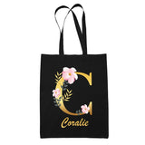 Tote Bag noir Coralie Lettre Fleur - Planetee