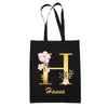 Tote Bag noir Hanna Lettre Fleur - Planetee