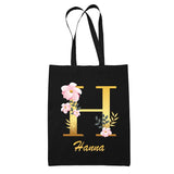 Tote Bag noir Hanna Lettre Fleur - Planetee