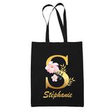 Tote Bag noir Stéphanie Lettre Fleur - Planetee