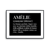 Affiche Amélie Prénom définition Humour - Planetee