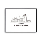 Affiche Saint Malo | Poster Tableau dessin ville de France pour décoration murale qualité papier Premium A4 - Planetee