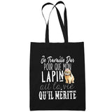 Sac Tote Bag Lapin Je travaille dur Noir - Planetee