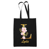 Tote Bag noir Lydie Lettre Fleur - Planetee