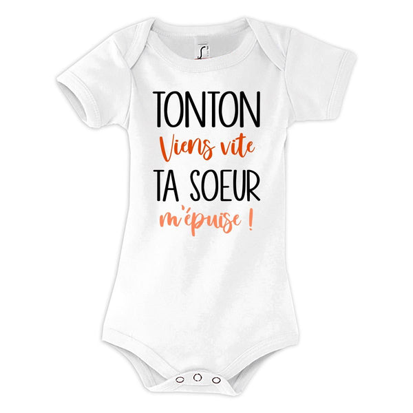Body Bébé - Petite Grande Soeur - Manches Courtes - 100% Coton Bio - Mixte - Blanc