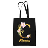 Tote Bag noir Christine Lettre Fleur - Planetee