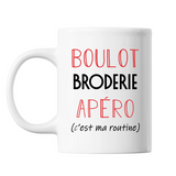 Mug Broderie C'est ma Routine Blanc - Planetee