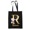 Tote Bag noir Rolande Lettre Fleur - Planetee