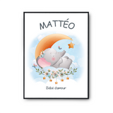 Affiche Mattéo bébé d'amour éléphant - Planetee