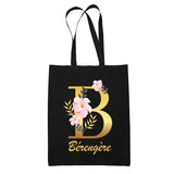 Tote Bag noir Bérengère Lettre Fleur - Planetee