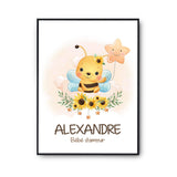 Affiche Bébé Enfant d'Amour Abeille Prénom Personnalisable Garçon - Planetee