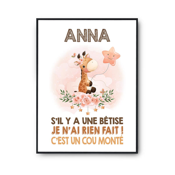 Cadeau Bébé Enfant Bêtise Cou Monté Girafe Prénom Personnalisable Fille - Planetee