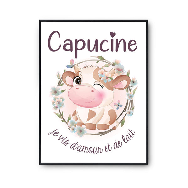 Cadeau Bébé Enfant Amour & Biberon Lait Vache Prénom Personnalisable Fille - Planetee