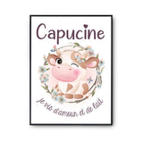 Cadeau Bébé Enfant Amour & Biberon Lait Vache Prénom Personnalisable Fille - Planetee