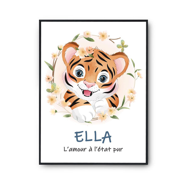 Affiche Bébé Enfant Amour Etat Pur Tigre Prénom Personnalisable Fille - Planetee