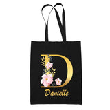 Tote Bag noir Danielle Lettre Fleur - Planetee