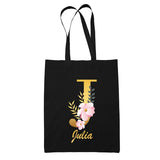 Tote Bag noir Julia Lettre Fleur - Planetee