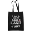 Sac Tote Bag Berger Blanc Suisse Je travaille dur Noir - Planetee