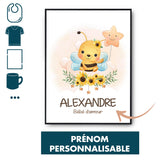 Affiche Bébé Enfant d'Amour Abeille Prénom Personnalisable Garçon - Planetee