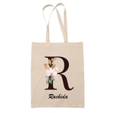 Tote Bag beige Rachida Lettre Fleur - Planetee