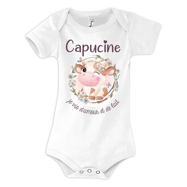 Cadeau Bébé Enfant Amour & Biberon Lait Vache Prénom Personnalisable Fille - Planetee