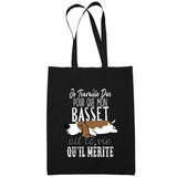 Sac Tote Bag Basset Je travaille dur Noir - Planetee