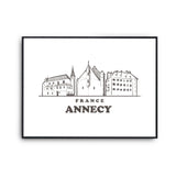Affiche Annecy | Poster Tableau dessin ville de France pour décoration murale qualité papier Premium A4 - Planetee