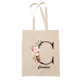 Tote Bag beige Caroline Lettre Fleur - Planetee