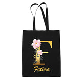 Tote Bag noir Fatima Lettre Fleur - Planetee