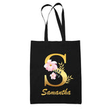 Tote Bag noir Samantha Lettre Fleur - Planetee