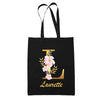 Tote Bag noir Laurette Lettre Fleur - Planetee