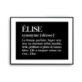 Affiche Élise Prénom définition Humour - Planetee