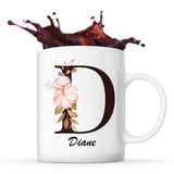 Mug Blanc Diane Lettre Fleur - Planetee