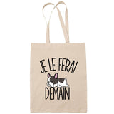 Sac Tote Bag bouledogue français je le ferai demain beige - Planetee