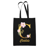 Tote Bag noir Clotilde Lettre Fleur - Planetee