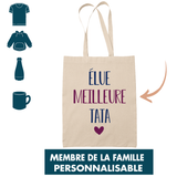 Tote Bag Élu(e) Meilleur(e) Membre Famille Personnalisable - Planetee