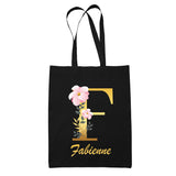 Tote Bag noir Fabienne Lettre Fleur - Planetee