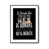 Affiche Sacré de Birmanie Je travaille dur - Planetee