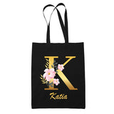 Tote Bag noir Katia Lettre Fleur - Planetee