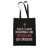 Tote Bag Noir Qui Dechire Marraine - Planetee