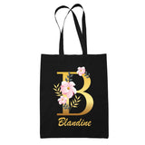 Tote Bag noir Blandine Lettre Fleur - Planetee