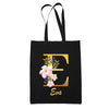 Tote Bag noir Eva Lettre Fleur - Planetee