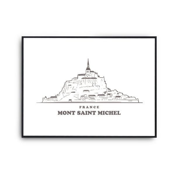 Affiche Mont Saint Michel | Poster Tableau dessin ville de France pour décoration murale qualité papier Premium A4 - Planetee