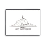 Affiche Mont Saint Michel | Poster Tableau dessin ville de France pour décoration murale qualité papier Premium A4 - Planetee