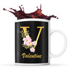 Mug noir Valentine Lettre Fleur - Planetee